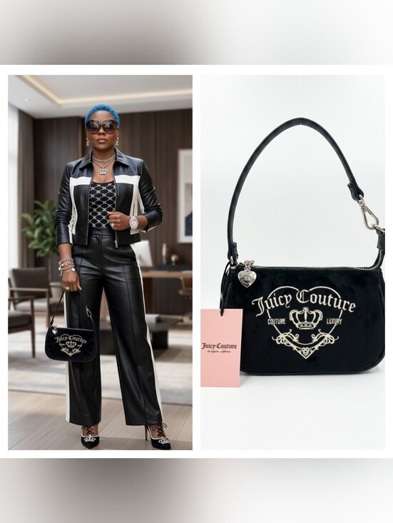 Juicy Couture Handbags - Juicy Couture Mini Black Velvet Logo Shoulder Bag NWT